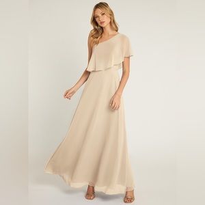 A-Line One Shoulder Chiffon Floor-Length Dress Champagne Bridesmaids Dress Tan